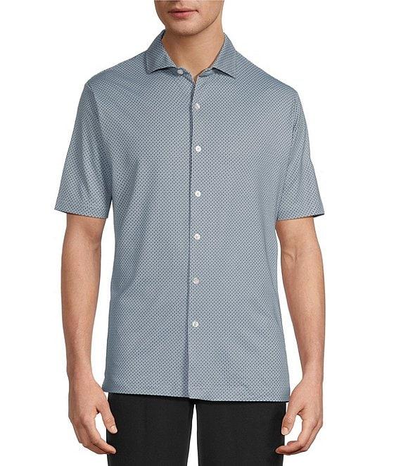 Hart Schaffner Marx Luxury Performance Short Sleeve Geo Print Button Front Shirt Product Image