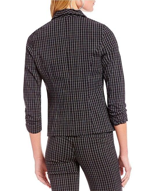 Takara Ruched-Sleeve Checkered Print Suit Blazer Product Image