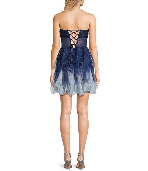 Pear Culture Strapless Sleeveless Corset Bodice Ombre Glitter Dress Product Image