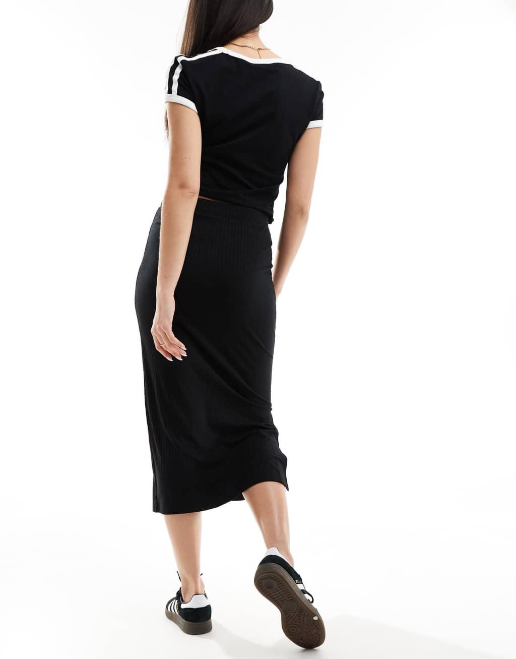 Pieces ribbed column midi skirt in black Product Image