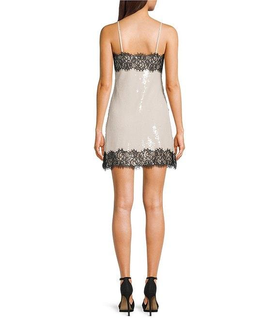 GB Social Lace Trim Sequin Slip Mini Dress Product Image