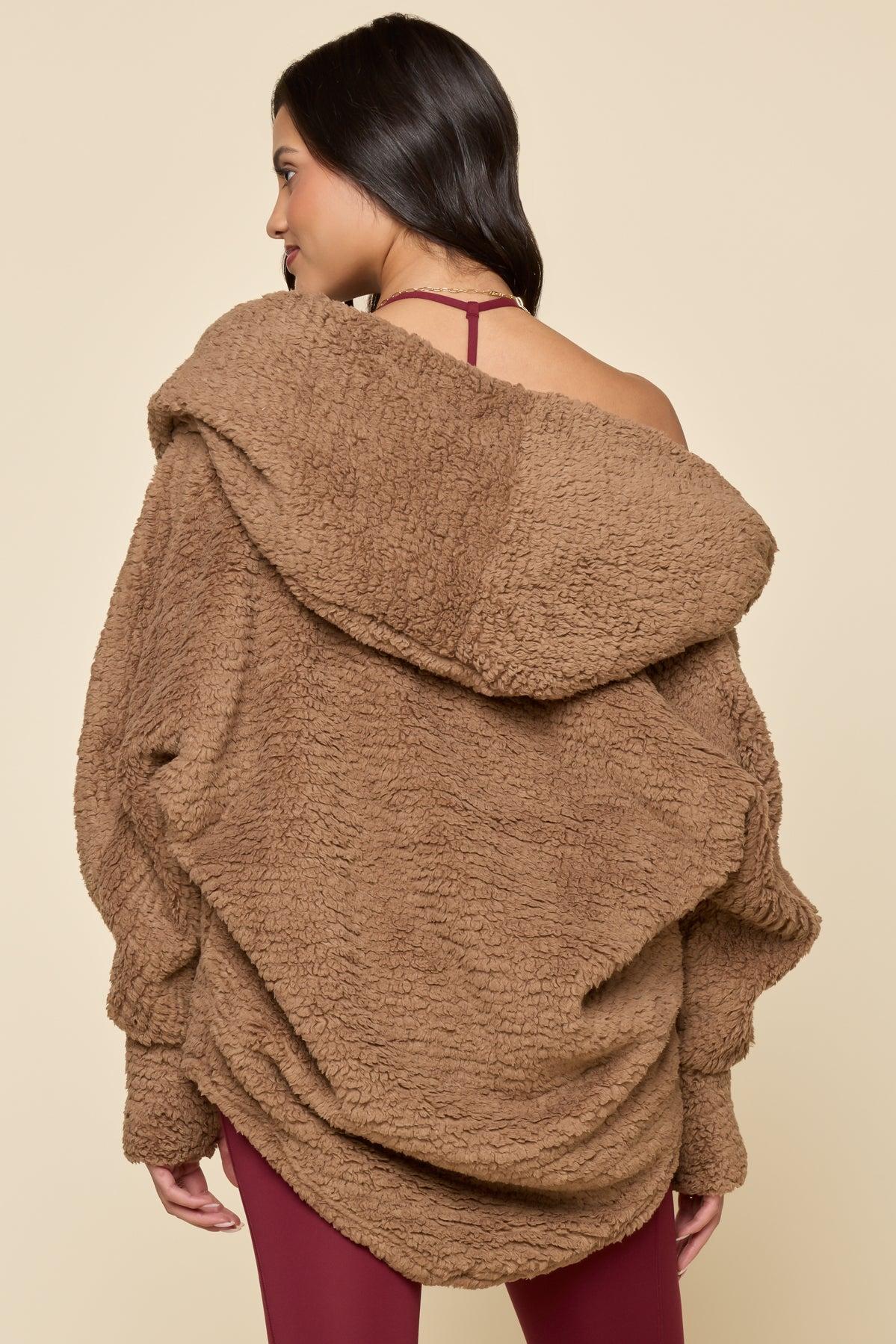 Faux Sherpa Cocoon Coat - Cool Grey Product Image