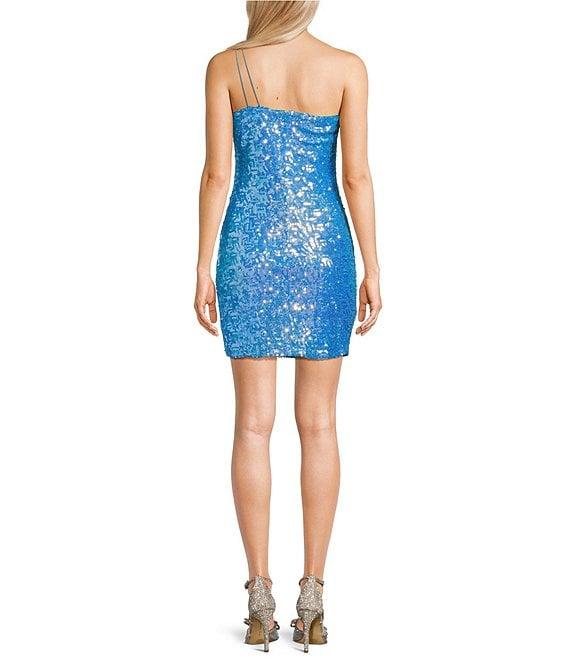 Midnight Doll One-Shoulder Strap Sequin Bodycon Dress Product Image