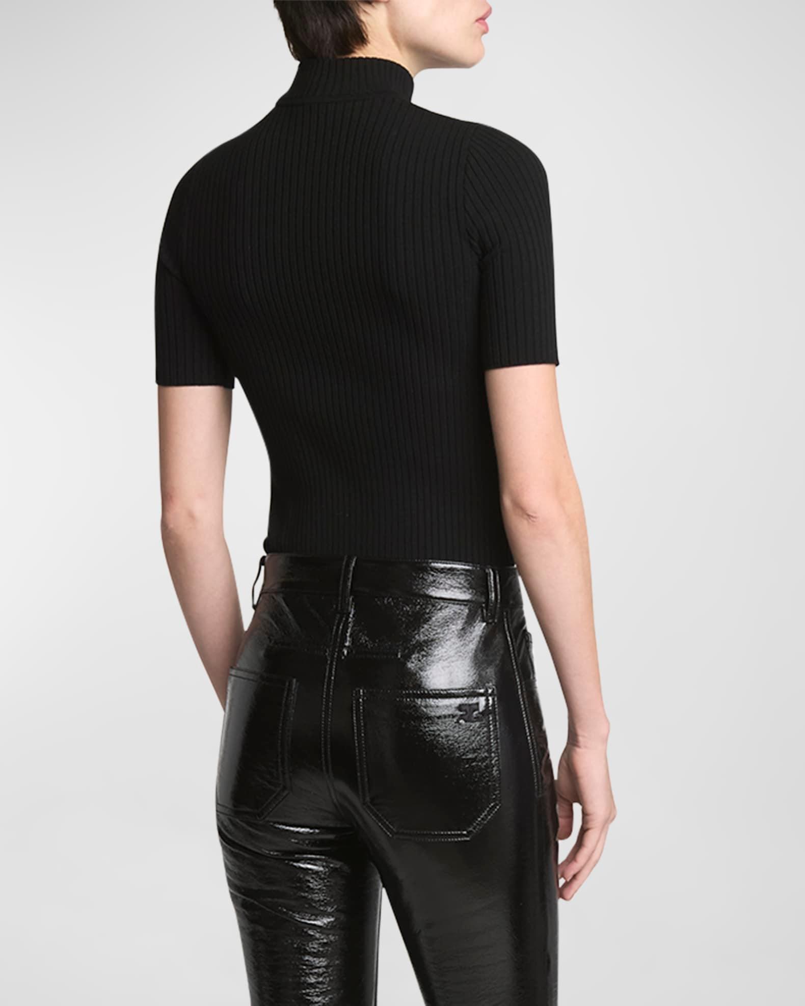 Mock-Neck Short-Sleeve Rib Pullover Product Image
