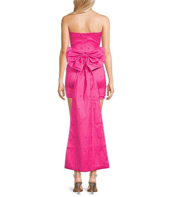 Allison & Kelly Strapless Pearl Taffeta Bow Back Mini Train Dress Product Image