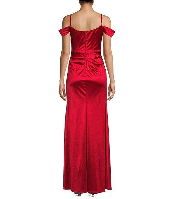 B. Darlin Off-The-Shoulder Corset Wrap Side Slit Long Dress Product Image