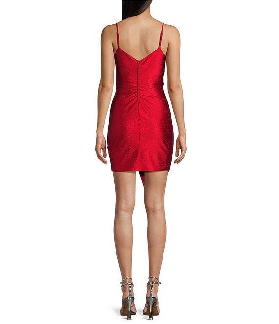 Honey and Rosie V-Neck Asymmetrical Hem Glitter Wrap Sheath Dress Product Image