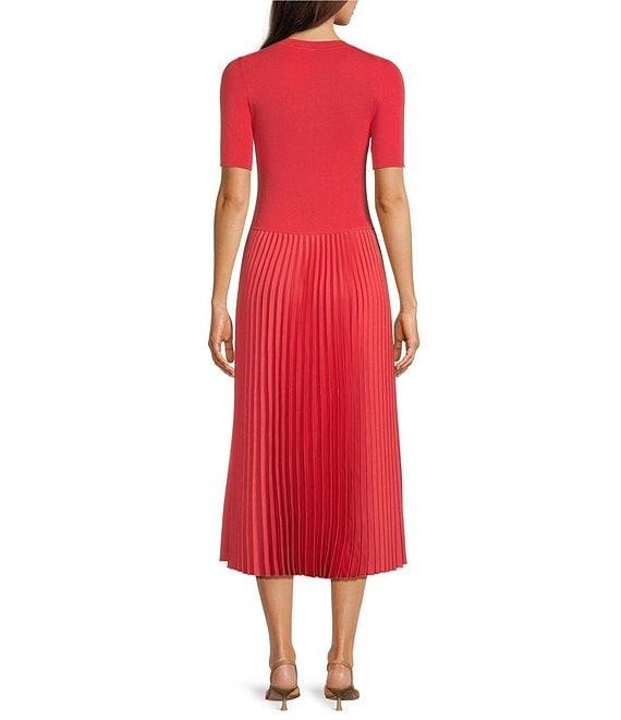 BOSS by Hugo Boss Fadridi Knit Crew Neck Short Sleeve Pleated Midi Dress Product Image