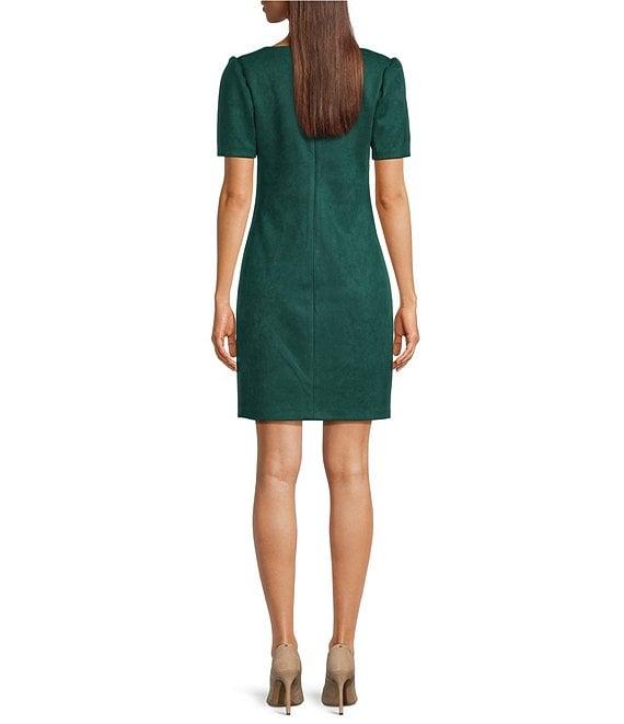 Kensie Faux Suede V-Neck Short Pleated Sleeve Mini Dress Product Image