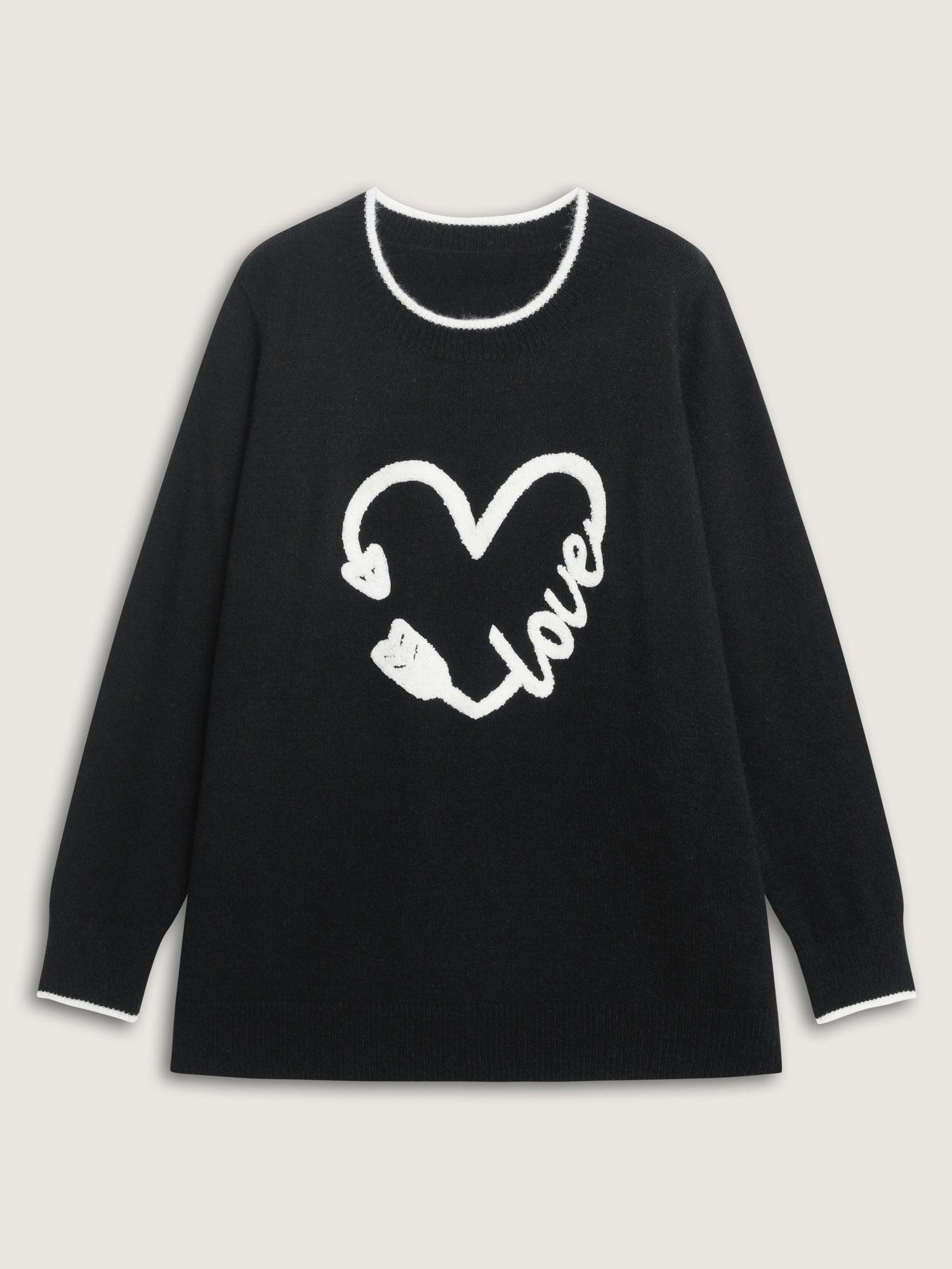 Love Pattern Embroidery Plain Pullover Female Product Image