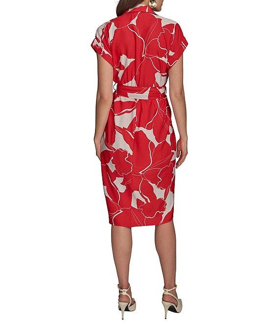 Donna Karan Floral Print Short Sleeve Crepe Shirt Dress Product Image