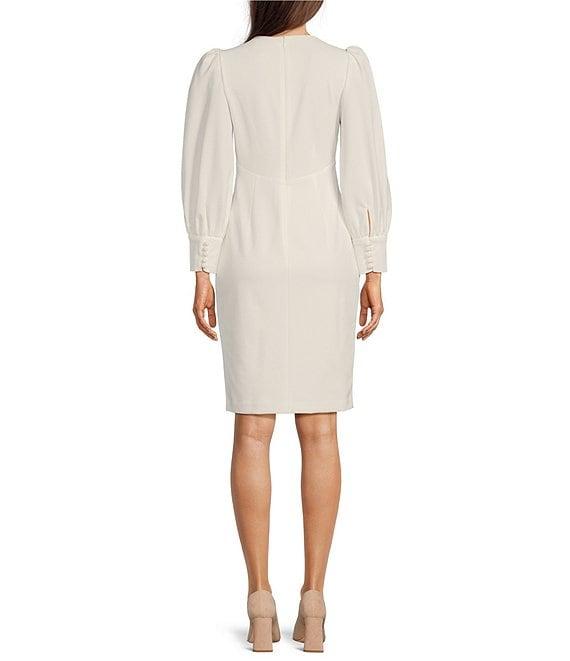 Calvin Klein Long Bishop Sleeve V-Neck Scuba Crepe Sheath Dress Product Image