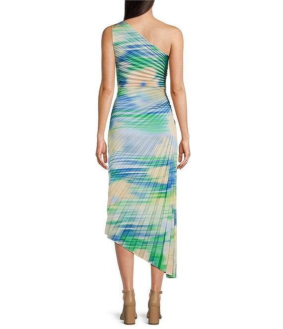 Belle by Badgley Mischka Kelsey Sleeveless One Shoulder Asymmetric Pleated Dress Product Image