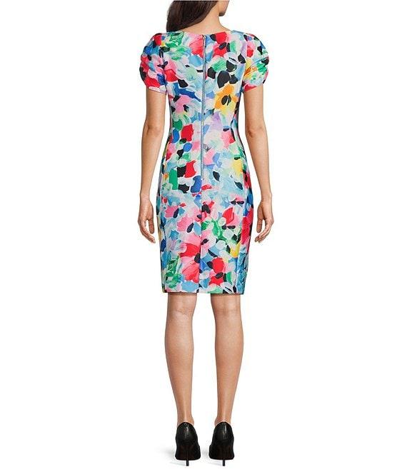 KARL LAGERFELD PARIS Scuba Floral Print Crew Neck Short Sleeve Sheath Dress Product Image