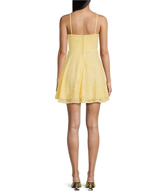 City Vibe Lace Spaghetti Bow Strap Fit And Flare Mini Dress Product Image