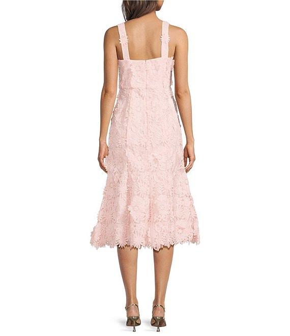 Mestiza New York Manila 3D Floral Lace Square Scalloped Neckline Sleeveless Midi Dress Product Image