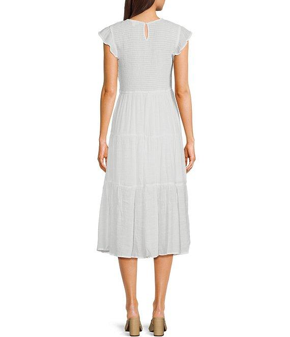 Blu Pepper Short Flutter Sleeve Smocked Tiered Midi Dress Product Image