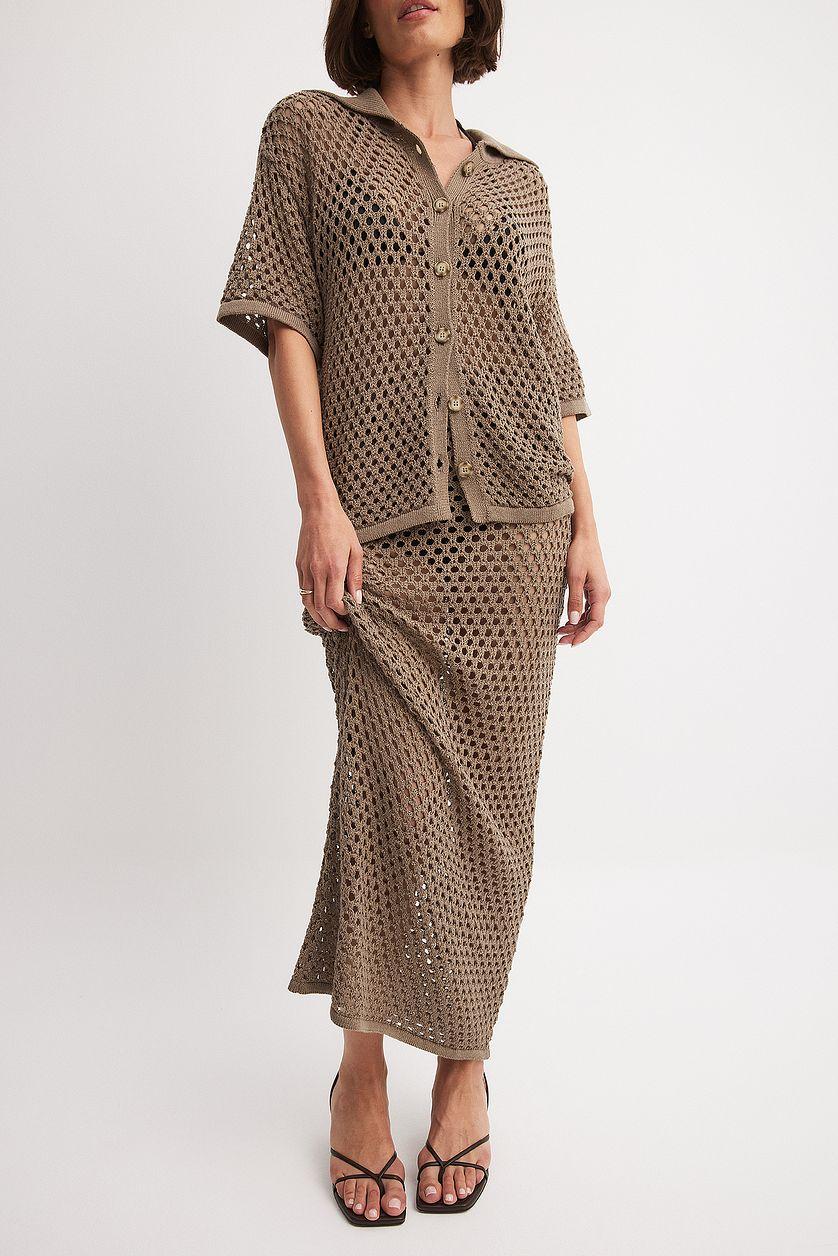 Hole Knitted Maxi Skirt Product Image