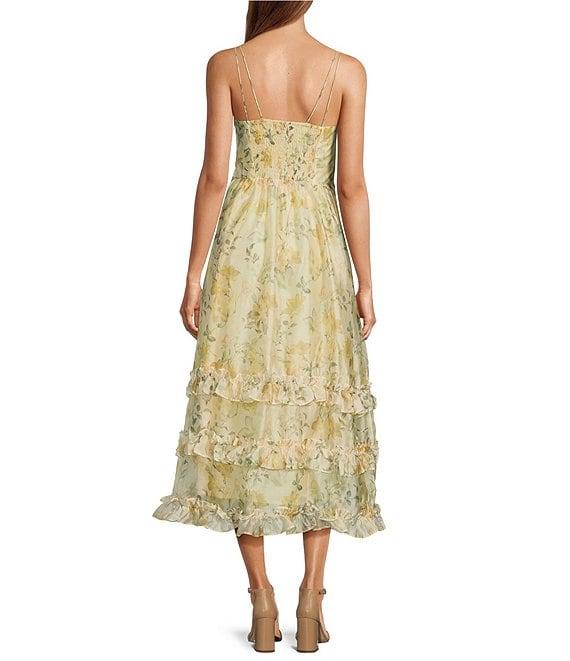 En Saison Elliot Floral Print V-Neck Sleeveless Organza Midi Dress Product Image