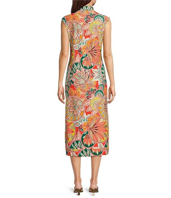 Jude Connally Kristen Stained Glass Print Jude Cloth Stretch Knit Wrinkle-Free Split V-Neck Sleeveless A-Line Midi Dress Product Image