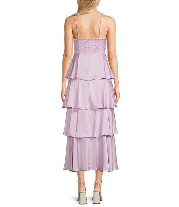 Next Up Spaghetti Strap Twist Tiered Midi Ruffle Skirt Dress Product Image