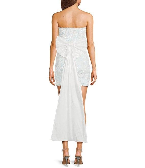 Allison & Kelly Strapless Sequin Back Bow Dress Product Image