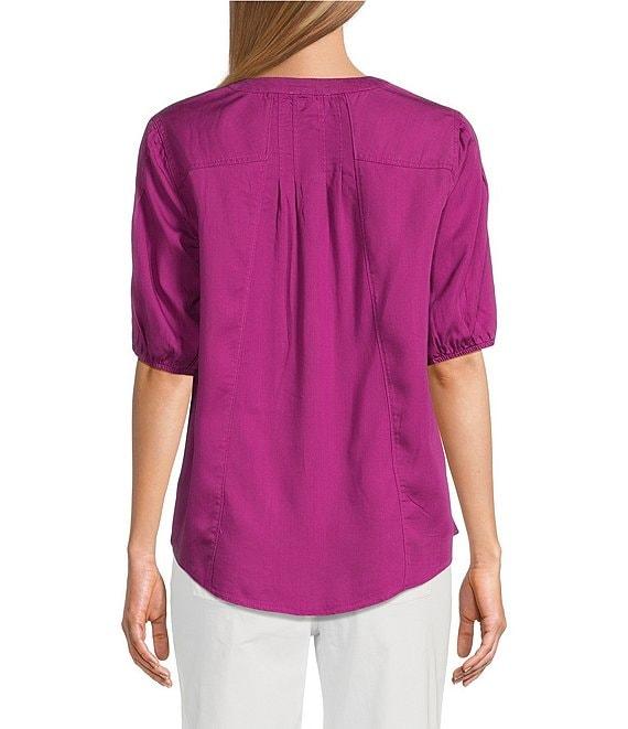 Westbound Pocket Front 3/4 Puff Sleeve Henley Top Product Image