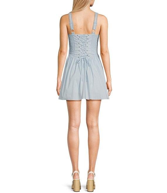 Allison & Kelly Sweetheart Neck Corset Bodice Drop Waist Tie Back Dress Product Image