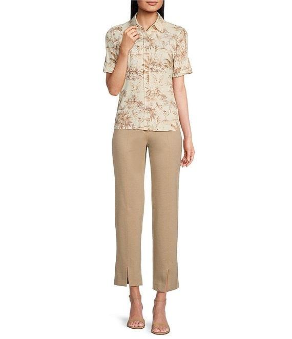 J.McLaughlin Cornelia Coordinating Point Collar Short Sleeve Button Front Top Product Image