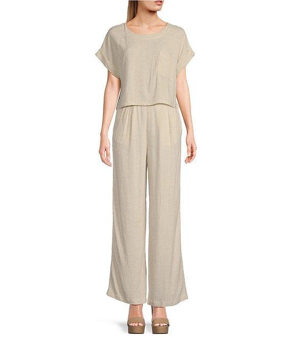 Blu Pepper Elastic Waist Coordinating Wide Leg Pants Product Image