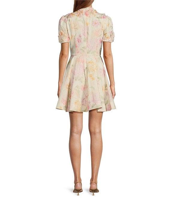 Antonio Melani Iris Linen Floral Print Mockneck Short Sleeve Dress Product Image