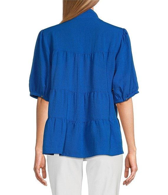 John Mark Wire Collar Short Sleeve Tiered Button-Front Top Product Image