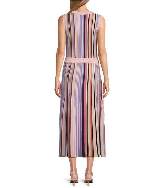 MISOOK Ribbed Knit Crew Neck Sleeveless Belted Midi Dress Product Image