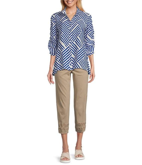 Multiples Petite Size Stretch Twill Fitted Rick-Rack Hem Detail Pull-On Pants Product Image