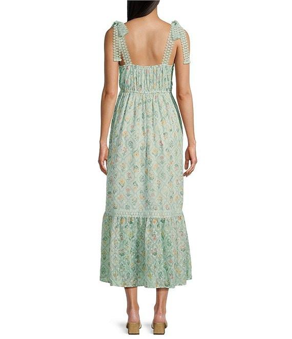 Blu Pepper Floral/Diamond Print Tie Shoulder Square Neck Midi Dress Product Image