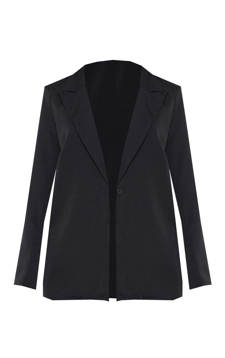Black Oversized Drapey Button Detail Blazer Product Image