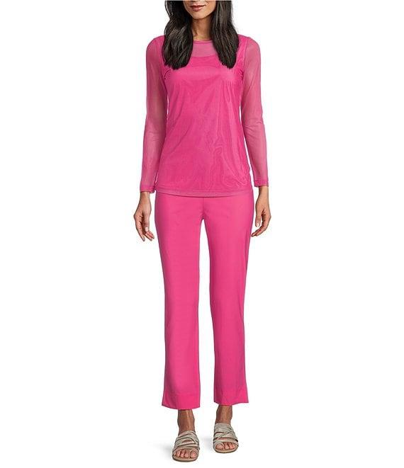 IC Collection Sheer Mesh Crew Neck Long Sleeve Knit Top Product Image