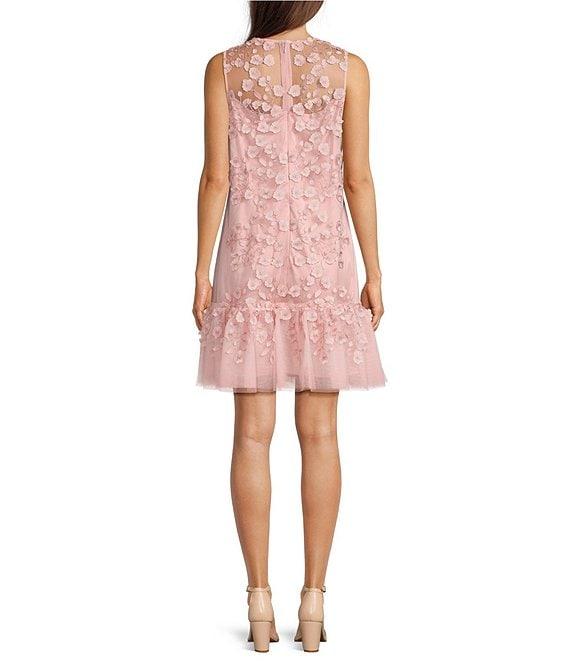 Alex Marie Elise Embroidered Mesh Floral Applique Sleeveless Dress Product Image
