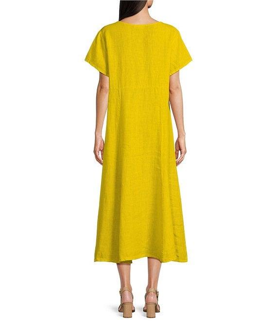 Bryn Walker Britta Light Linen Scoop Neck Short Sleeve A-line Midi Dress Product Image