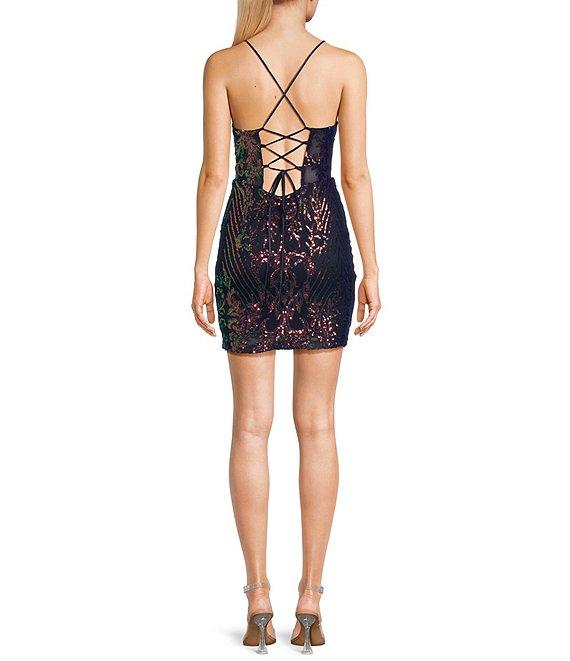 B. Darlin Sweetheart Illusion Lace-Up Back Sequin Pattern Dress Product Image