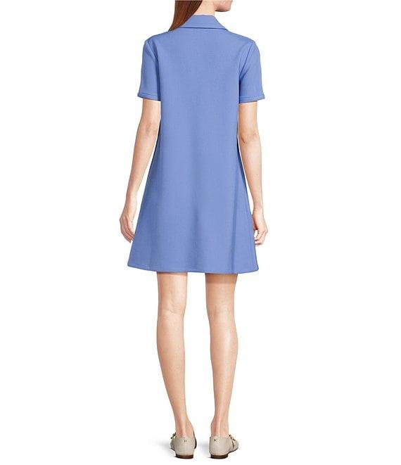 Tara Jarmon Rubina Point Collar Quarter Zip Short Sleeve A-Line Dress Product Image