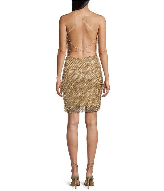 B. Darlin Bungee Straps Scoop Neckline Allover Glitter & Pearls Bodycon Dress Product Image