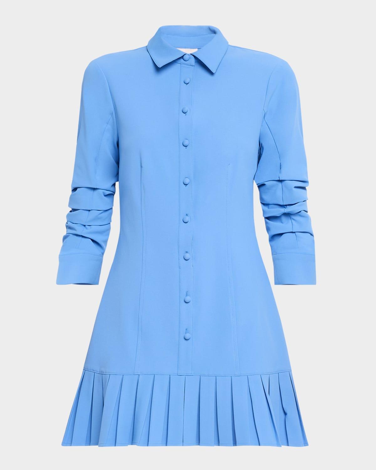 Lucilla Topstitched Pleated-Hem Mini Shirtdress Product Image
