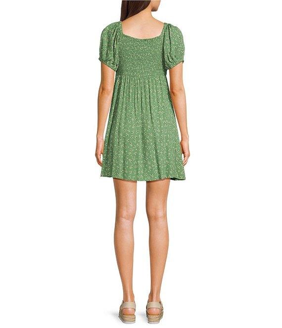 Angie Ditsy Floral Print Scoop Neck Short Sleeve Tie Front Empire Waist Dress Product Image