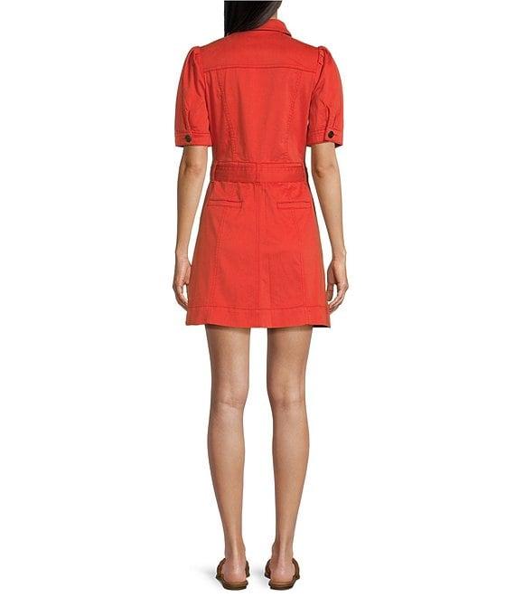 Chelsea & Violet Short Puff Sleeve Button Front Washed Canvas Belted Mini Dress Product Image