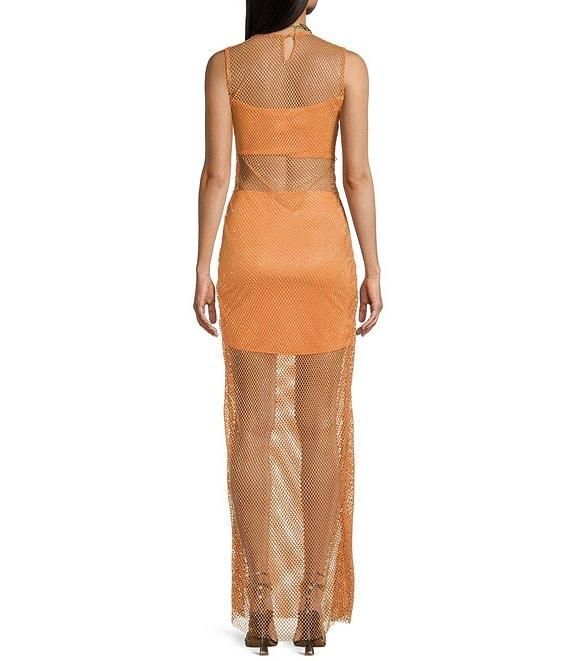 B. Darlin Mesh Stone Scoop Neck Sleeveless Long Dress Product Image