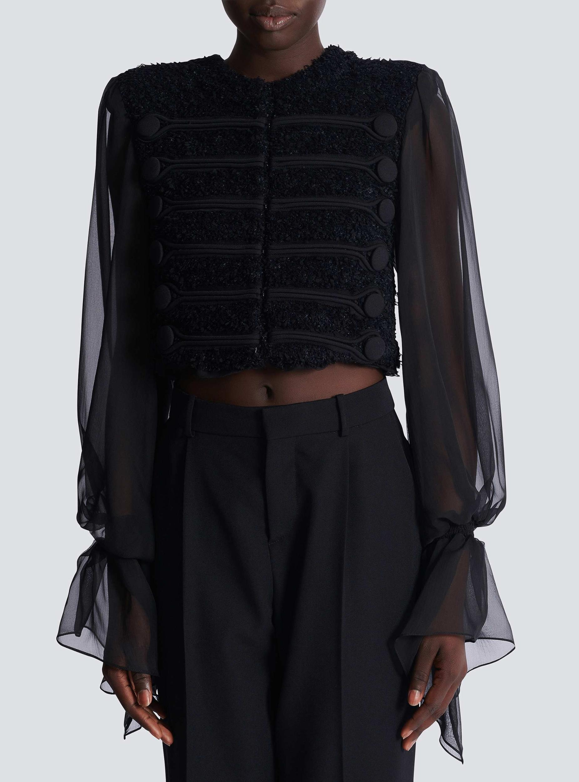 Edge-to-edge tweed and chiffon jacket  Product Image