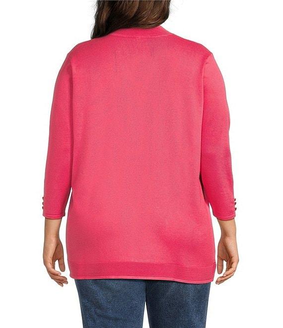 Leo & Nicole Plus Size 3/4 Sleeve Open-Front Sweater Cardigan Product Image