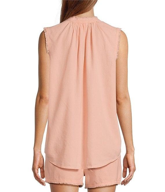 Cloth & Stone Shirred Fray Tie Neck Sleeveless Top Product Image