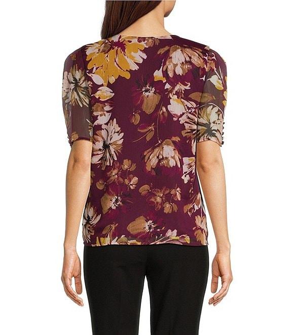 Calvin Klein Short Puff Sleeve V-Neck Blouse Product Image